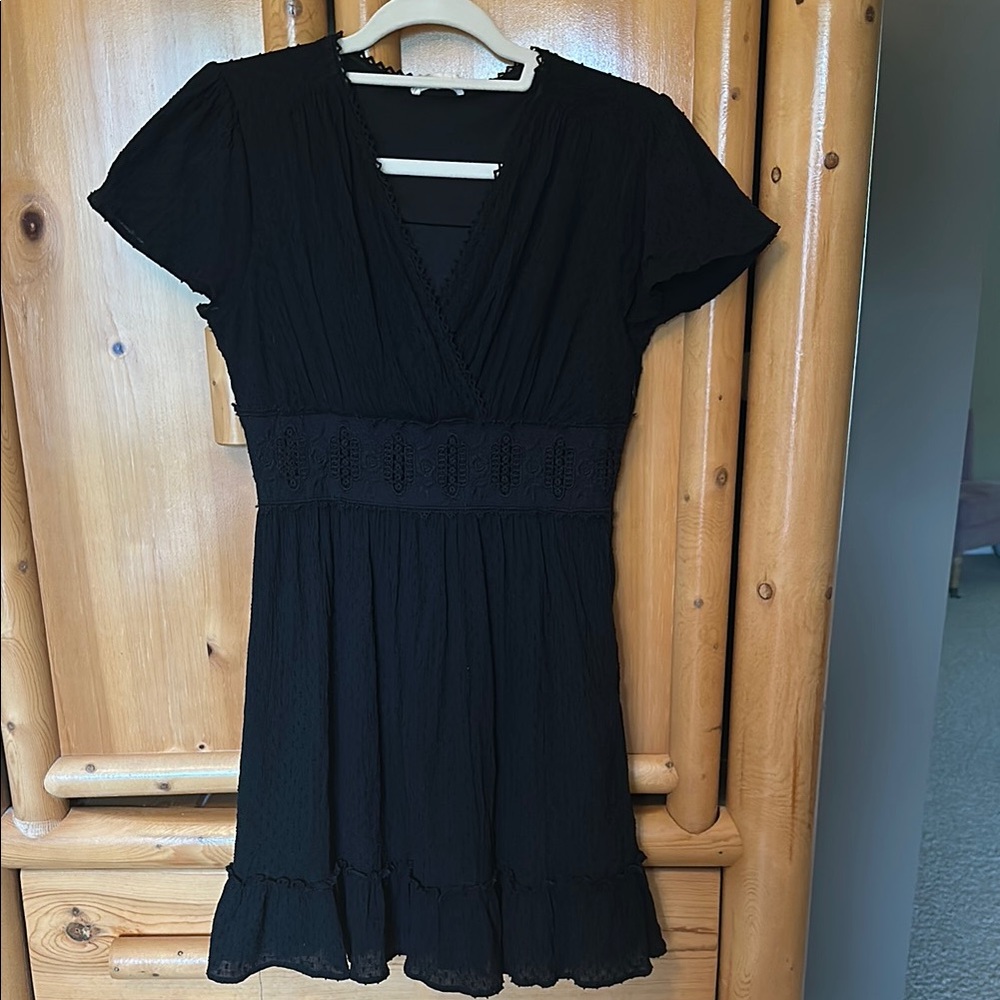 Altar'd State Black V-Neck Flutter Sleeve Mini Dress
